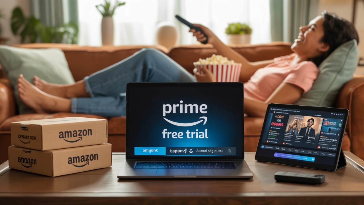 Amazon Prime 30-day free trial banner with delivery and streaming perks