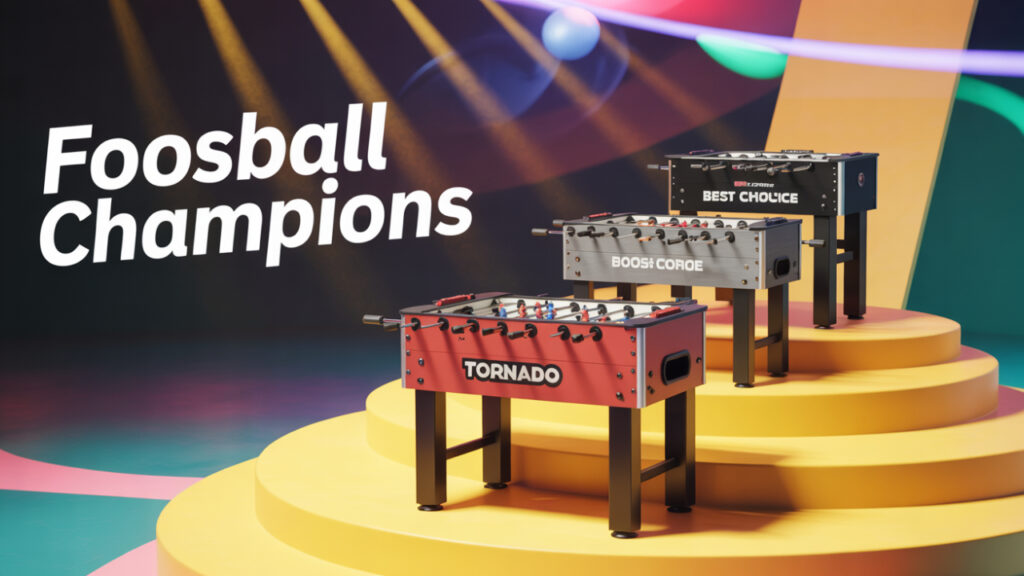 Foosball tables on a winners podium