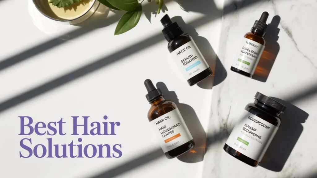 Top-rated hair loss treatments neatly arranged on counter