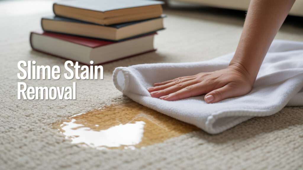 Blotting slime residue from carpet with towel