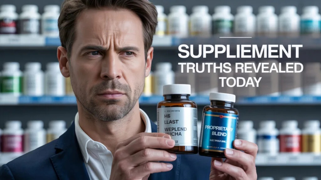 Man comparing weight loss supplements with serious expression