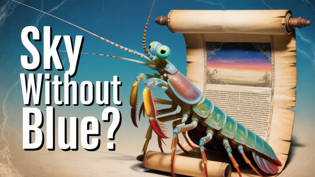 Cultural scrolls and shrimp symbolizing color perception