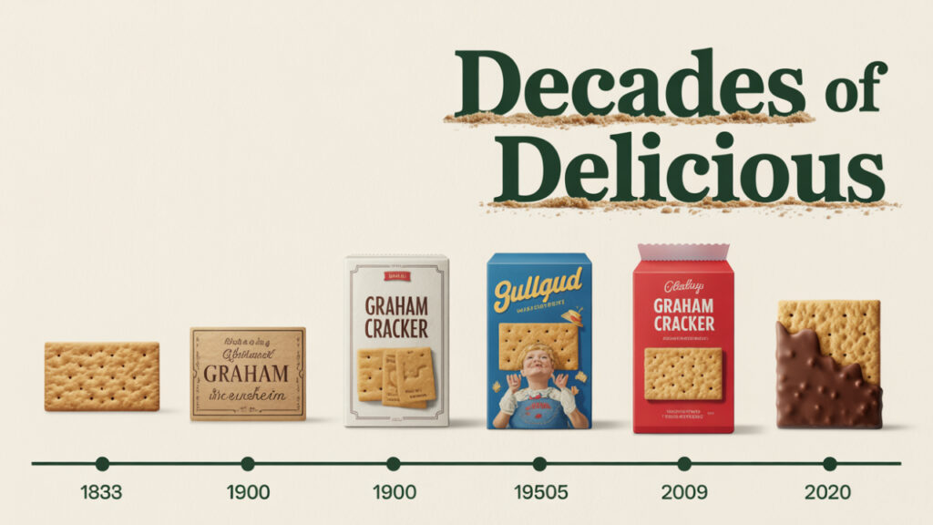 Visual timeline of graham cracker evolution from 1830s to modern day