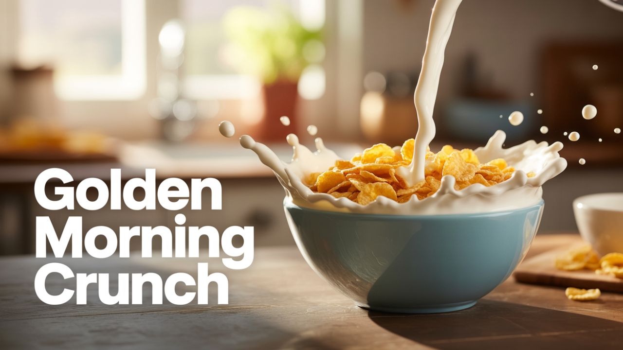 Milk splashing into bowl of corn flakes