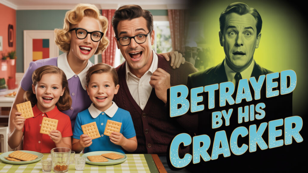 1950s family eating graham crackers while Graham looks disapproving