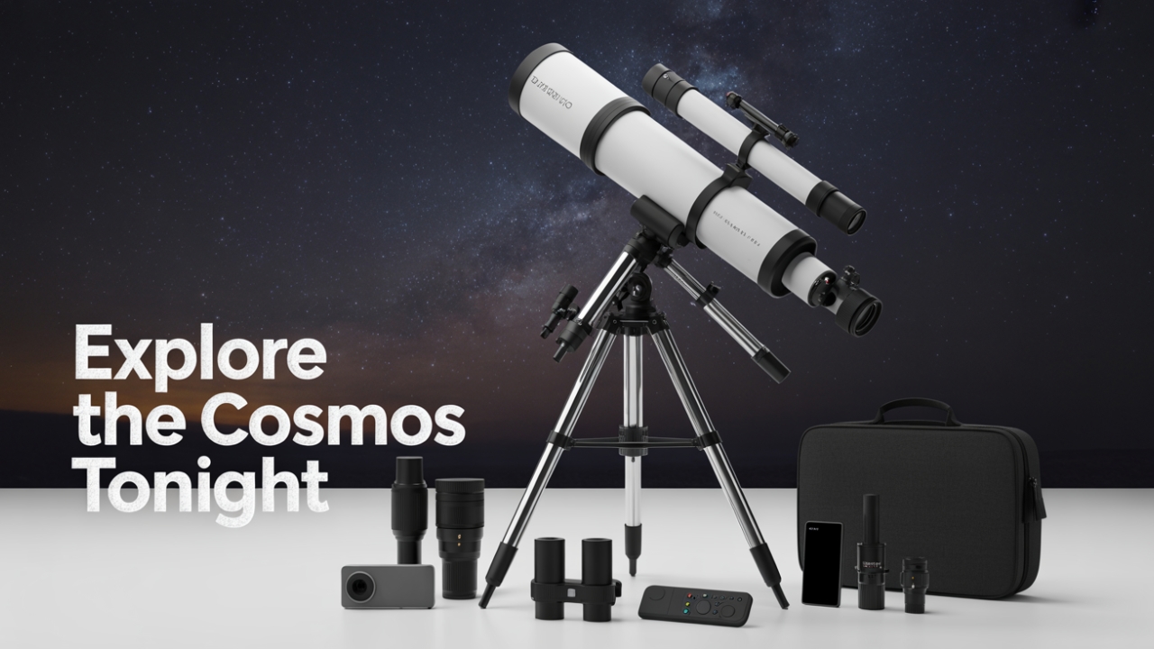HEXEUM 70mm telescope on tripod with remote and eyepieces