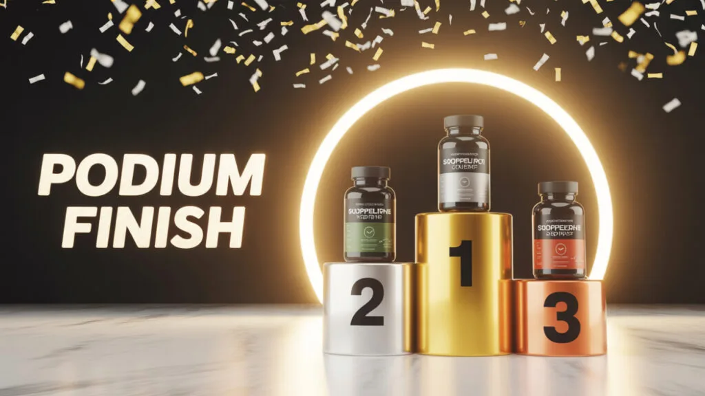 Top fat burners ranked on a glowing winner’s podium