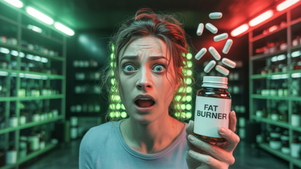 Woman shocked by fat burner pills flying through the air
