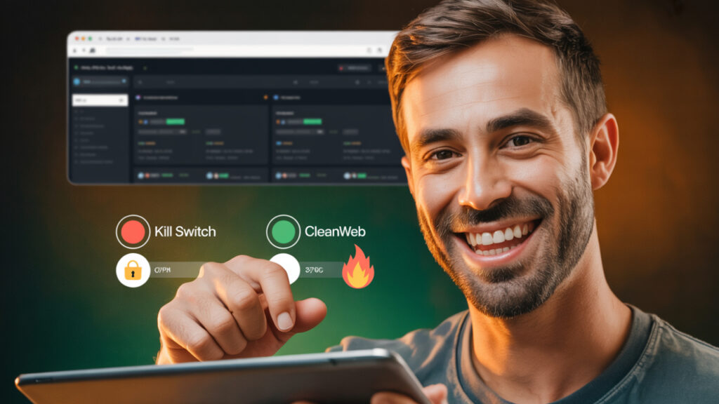 Person using Surfshark kill switch and CleanWeb