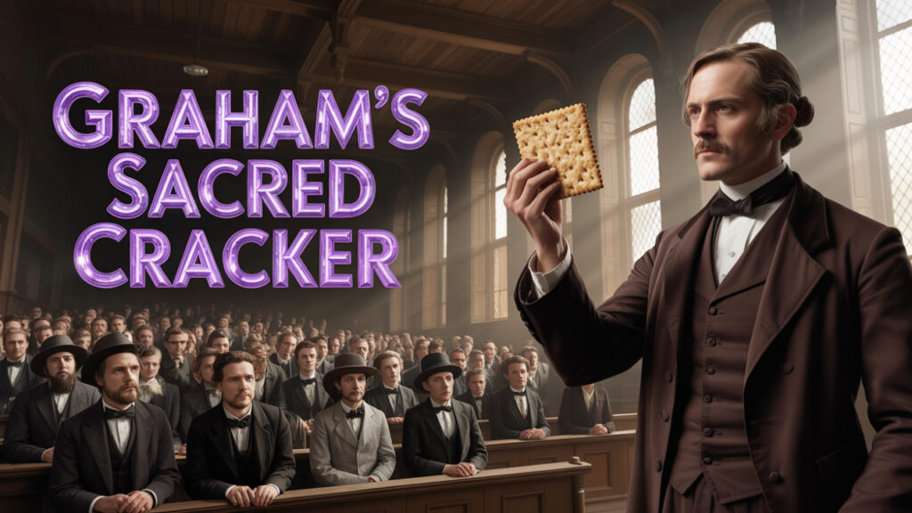 1800s preacher holding up cracker in a public lecture