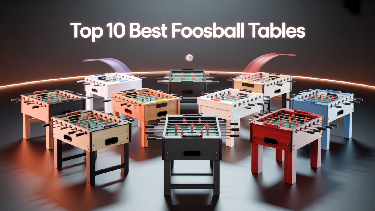 Foosball table lineup with tournament-grade models