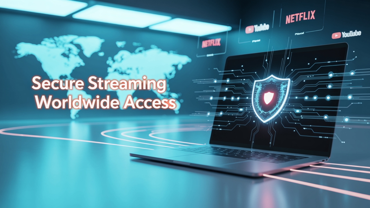 Windscribe VPN – Streaming with Privacy and Worldwide Access Windscribe VPN interface with secure streaming overlay and global access map