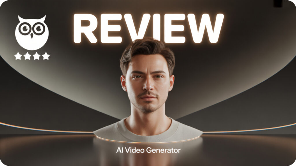 A modern, realistic AI video generator avatar displayed against a sleek, minimalist background.