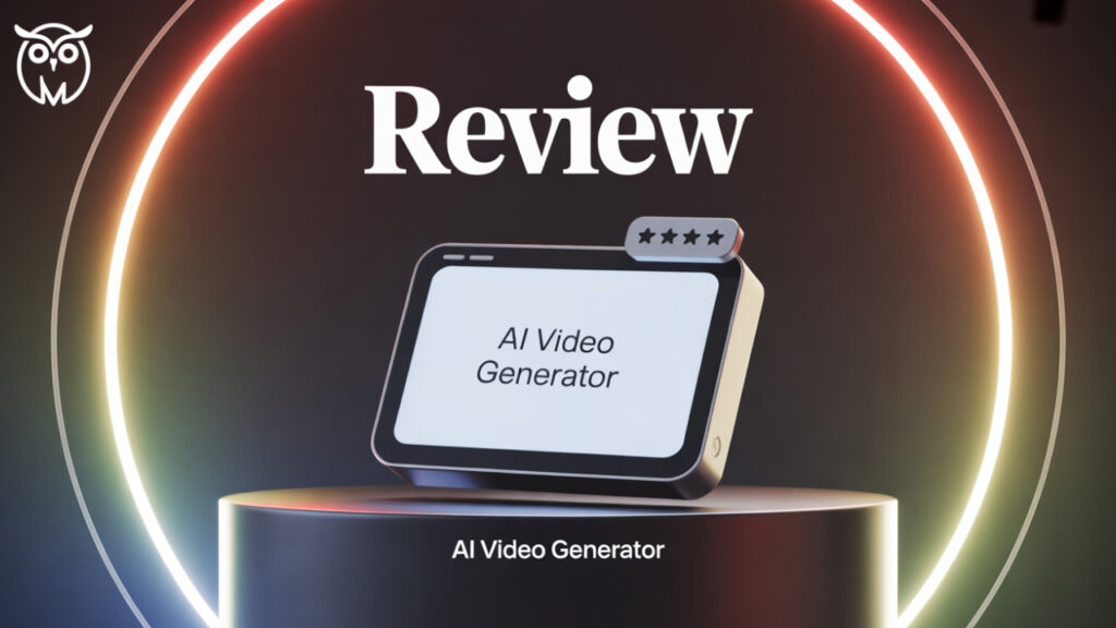 A realistic representation of an AI video generator interface with subtle glowing accents, showcasing the tool’s video creation capabilities.