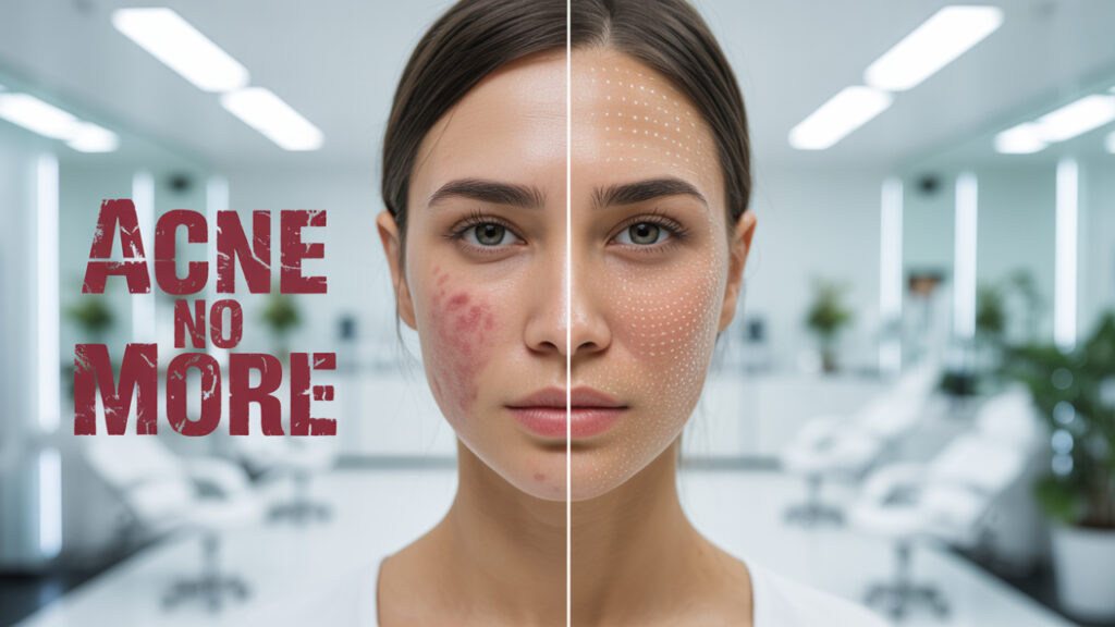Before and after microneedling treatment for deep facial scars