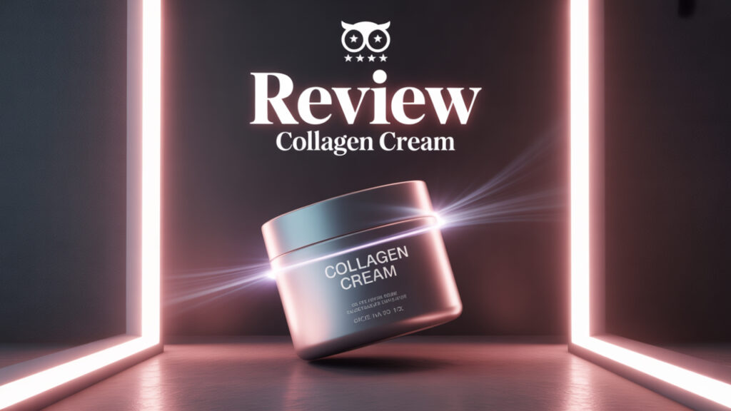 Collagen cream jar with soft lighting and minimalistic design, focusing on the product's elegant features.