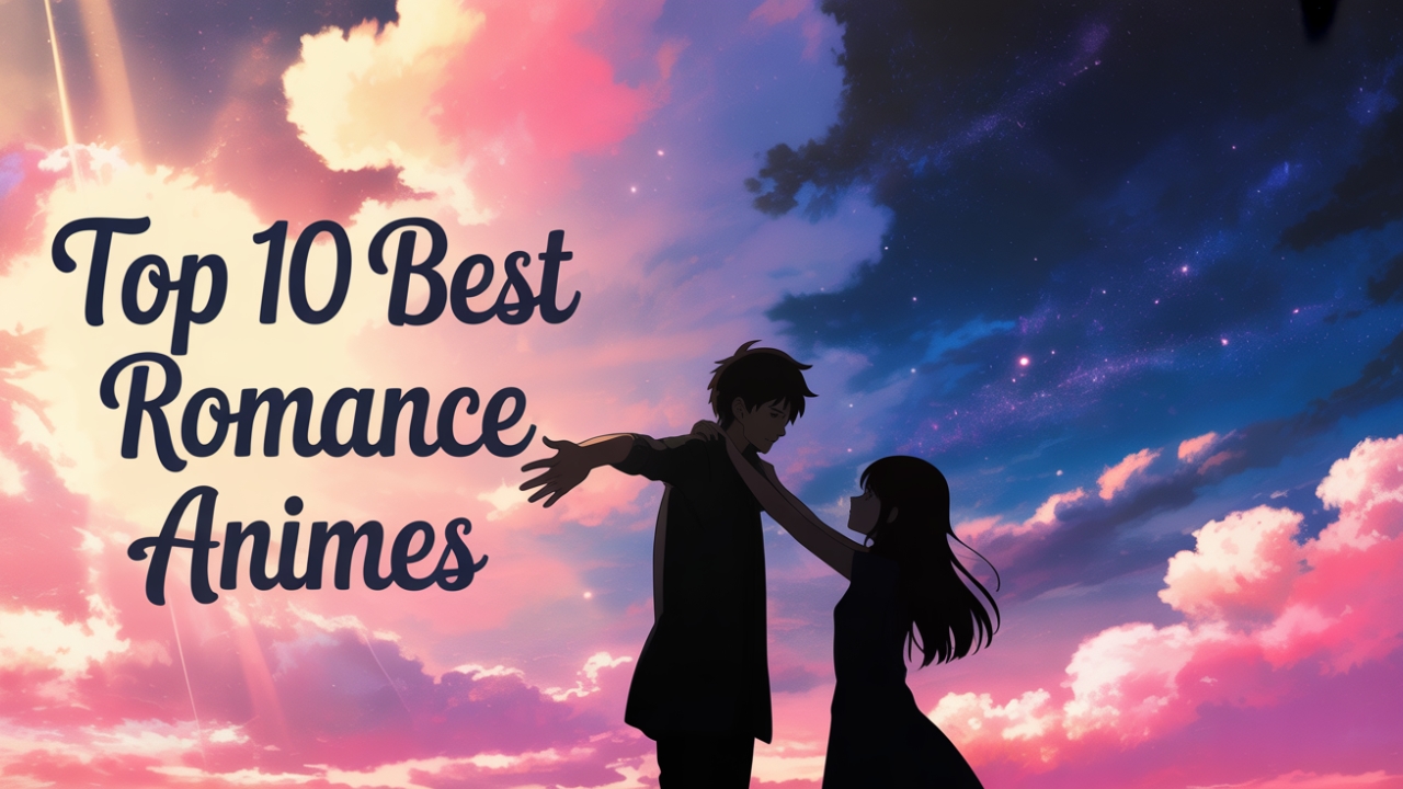 Anime couple reaching across starry sky at night