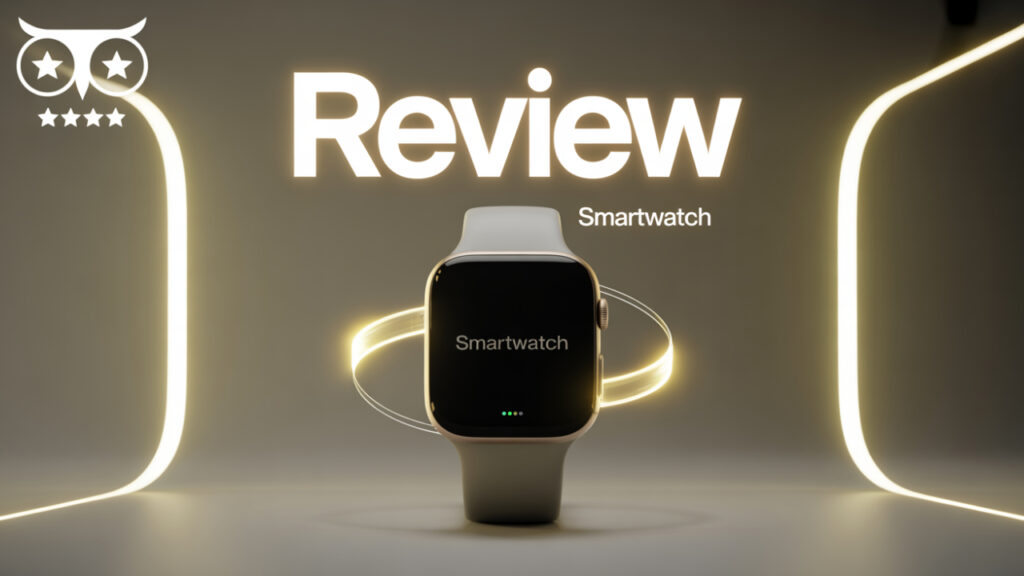 A realistic representation of a smartwatch with a sleek, modern design, displaying essential health and fitness data on the screen.