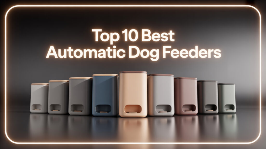 Abstract modern automatic dog feeders for large dogs on showroom display