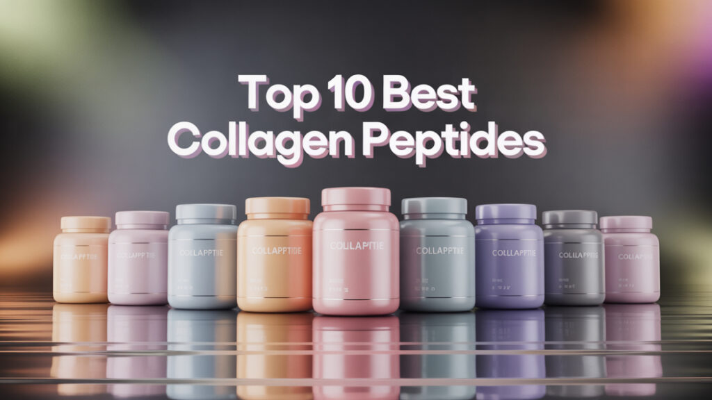 Modern abstract collagen peptide containers with soft lighting and reflections