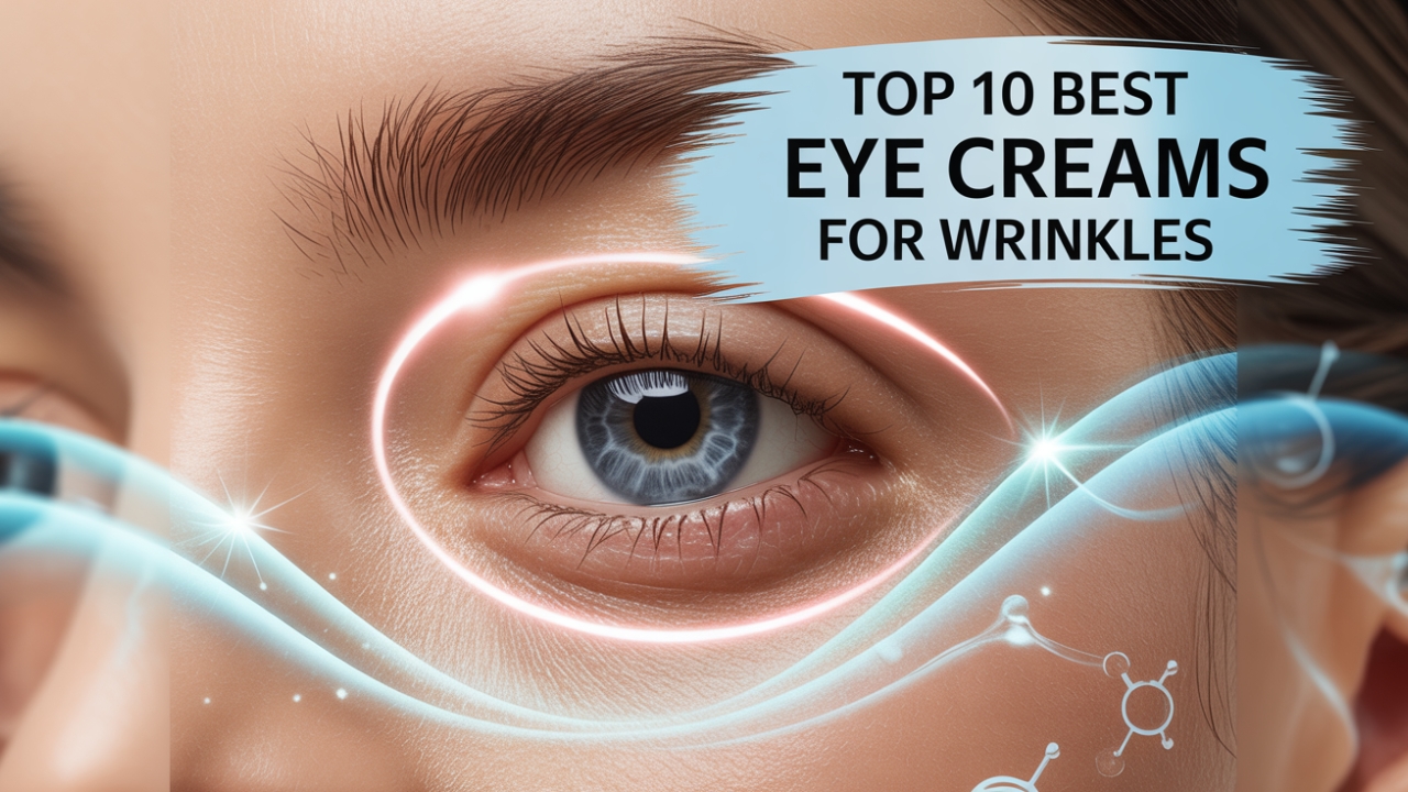 Top 10 Best Eye Creams (Ranked & Reviewed) Abstract illustration of eye cream textures with soothing botanical elements