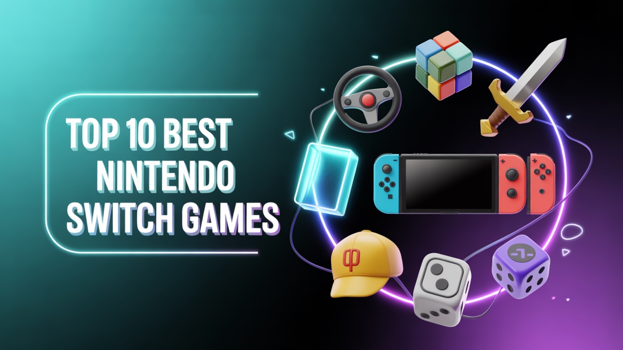 Top 10 Nintendo Switch Games – Ranked and Reviewed Symbolic Nintendo Switch with neon icons