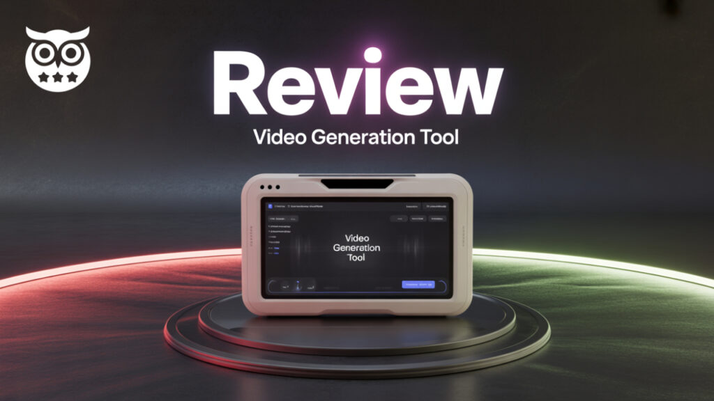 A sleek and modern video generation tool interface showcasing AI-driven content creation features with subtle glowing effects.